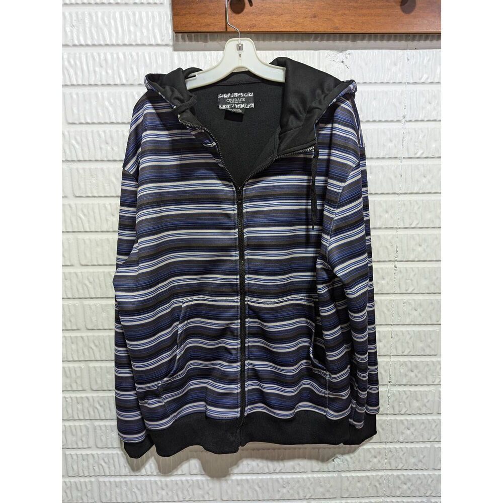 Courage Men's Blue Striped Polyester Long-Sleeve Front Full-Zip Hoodie Size XL